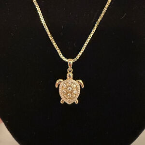 Turtle Pendant Necklace 14K Gold Plated with Moissanite Stones